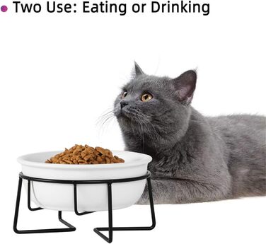 КерамІчна годівниця для котів з металевим підставкою, 340 мл, біла