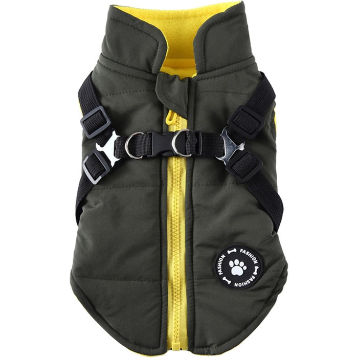 Водонепроникний теплий зимовий одяг для собак: куртка-жилет з шлейкою, утеплена, для цуценят та собак середніх та великих порід, зелений, розмір L