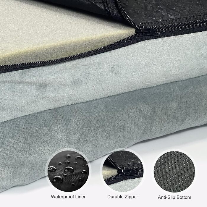 Ортопедичне ліжко для собак 90x65x18 см, сірого кольору - зручне собаче ліжко з бортиками, м'який дизайн з рожевими квітами, знімний та пральний чохол, неслизьке та водонепроникне покриття, підходить для собак середніх розмірів (L 90 x W 60 x H 18 см)