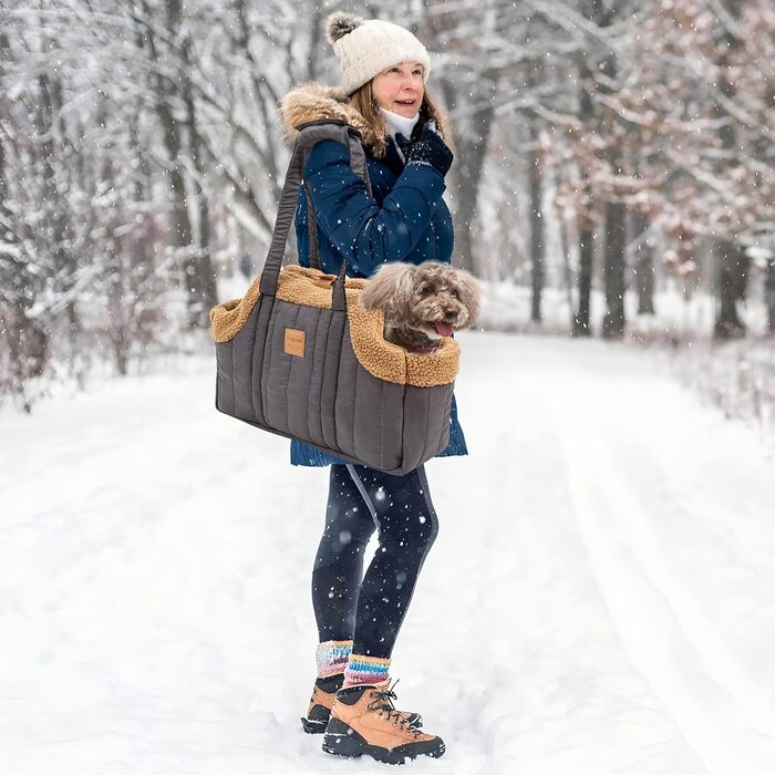 PETCUTE Сумка-переноска для собак та котів, сіра, складна, з гачком безпеки