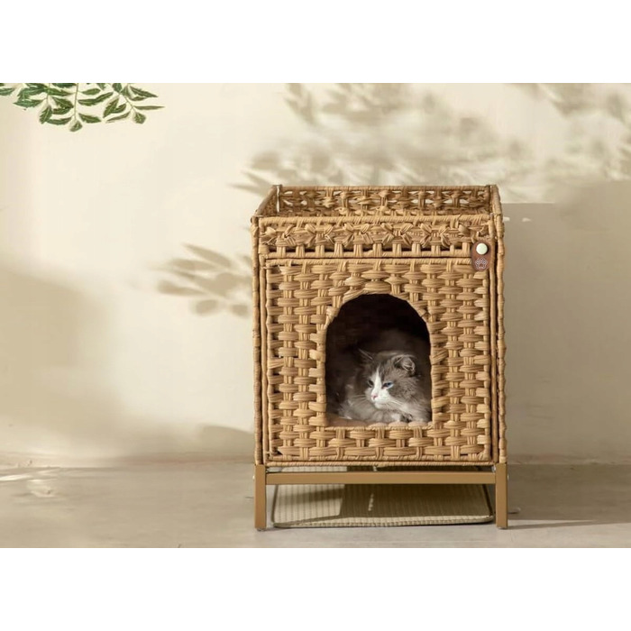 Шафа-будиночок для кота Klippehop з ротанга з лотком, 52x47x48,5 см