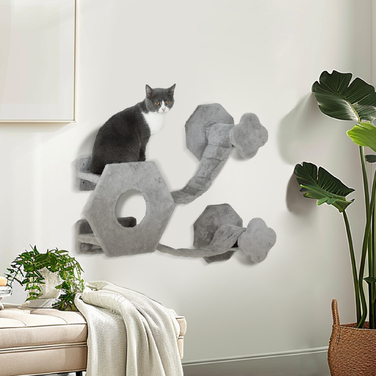 PawHut Cat Скеледром, Котячий шезлонг зі сходинками, Котяча печера, Вежа для дайвінгу, Іграшковий м'яч, Котяча платформа для кішок до 5 кг, Світло-сірий | Аосом
