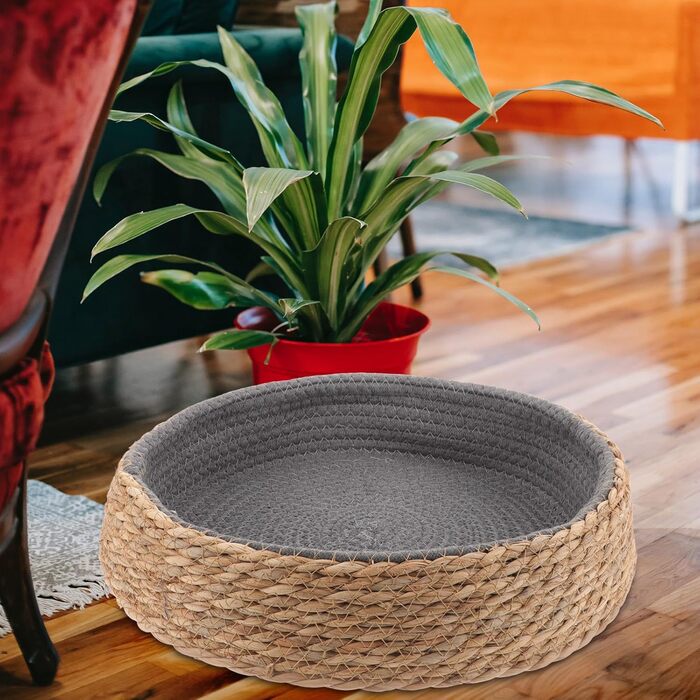 Кругле ліжко для собак та котів POPETPOP з ротангу, 35x35x8 см - миється та дихає, ідеально для вітальні та спальні