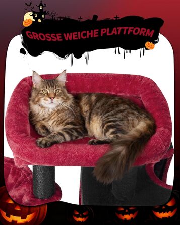 Дерево для кігтів Hzuaneri, 98 см, зі стійкою основою, з лежаком, будиночком для котів, сизалевими стовпчиками, кошиком та іграшками, меблі для котів, ігровий комплекс, MS07618LG (55 x 30 x 98 см, Чорний/Червоний)