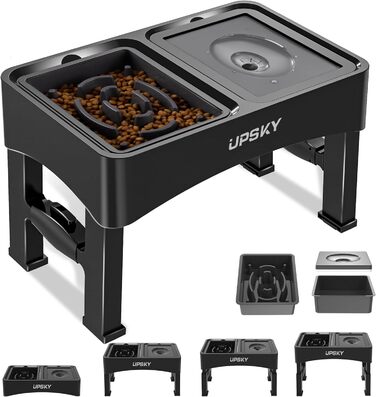 UPSKY 2-в-1 підняті миски для собак для повільного годування, 4-рівнева регульована підставка, проти проливання, поїлка, нековзка миска для корму і води для маленьких собак