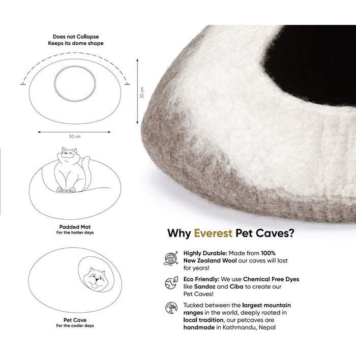 Будиночок-печера для собак Everest Dog Chew, 100% новозеландська мериносова шерсть, ручна робота, помаранчево-кремовий