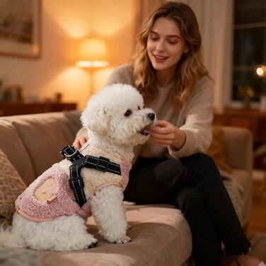 Зимовий одяг для собак - теплий, вітронепроникний, з флісовою підкладкою. Мантія для цуценят з отвором для шлейки. Підходить для малих та середніх собак, для прогулянок на вулиці. Рожевий та білий колір.