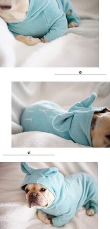Піжама для собак з м'якої бавовни, комбінезон, худі з вушками кролика для Французького бульдога/Англійського бульдога/Американського пітбультер'єра XL, блакитний