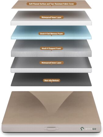 Ортопедичне ліжко для собак великих порід, 8,9 см гелевий пінопласт з пам'яті, міцний фланелевий матеріал, знімний чохол та водонепроникний наповнювач, антиковзаюче покриття (119 x 74 x 9 см, Бежевий)