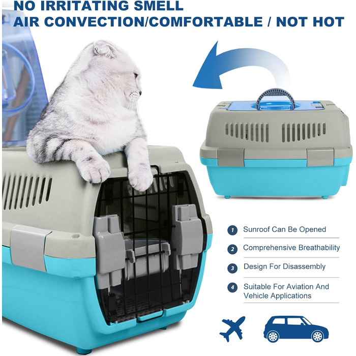 PETCUTE Транспортна переноска для собак та котів, сіро-блакитна, до 6 кг