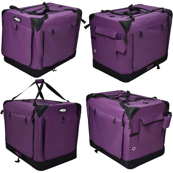 EliteField Транспортна переноска для собак, сумка-переноска, переноска з 4 дверима, складна, м'яка, з фіранками, сумка-переноска та лежанка з флісу, для дому та вулиці, 76,2 x 53,3 x 61 см, фіолетовий + 4 фіранки 30.0' x 21.0' x 24.0'