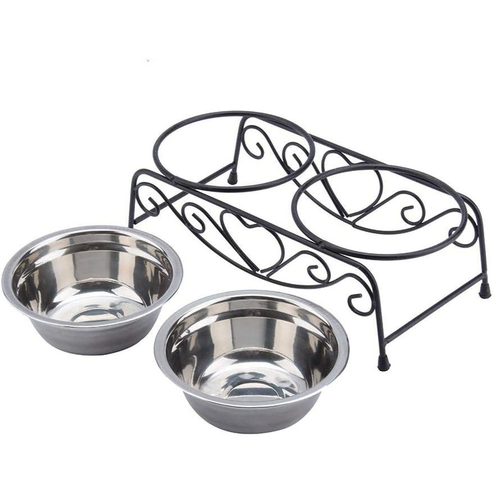 Підвищена годівниця для собак та котів, стійкий піднос з двома мисками (діаметр 13 см), розмір 26 x 14 x 8.5 см