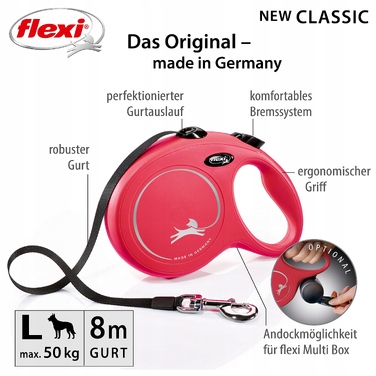 Автоматична рулетка для собак та котів Flexi New Classic L (до 50 кг), стрічка 8 м