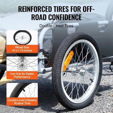 VEVOR Причіп для велосипеда, вантажопідйомність 88/100/72,6 кг, складаний, компактний, з універсальною муфтою, алюмінієвий каркас