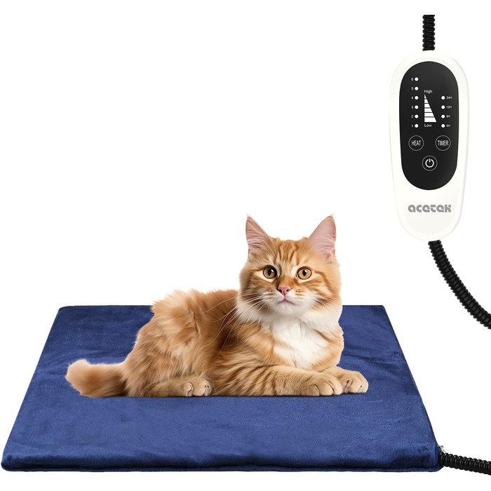 Килимок для підігріву домашніх тварин, великих собак та котів, з регулюванням часу та температури, 60 x 90 см