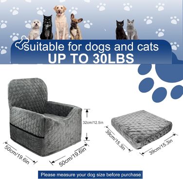 Автокрісло для собак маленьких та середніх порід до 15,9 кг з пам'яті ефекту, з товстим подушкою, знімний, пральний, з кишенями для зберігання, 2 ремені безпеки