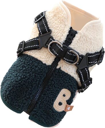 Теплий зимовий нашийник для собак з флісовою підкладкою - нашийник для цуценят з отвором для шлейки - для маленьких та середніх собак, осінь, прогулянки, зелено-білий