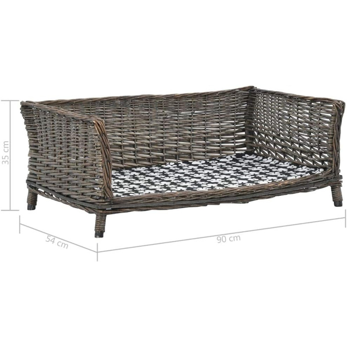 Корзина для собак Tidyard з подушкою, 90 x 54 x 35 см, для середніх та великих собак, ротанг + тканина