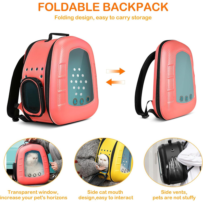 Рюкзак-переноска для кота/цуценя ALLSOPETS Bubble, рожевий. Знімна підстилка, для подорожей, прогулянок