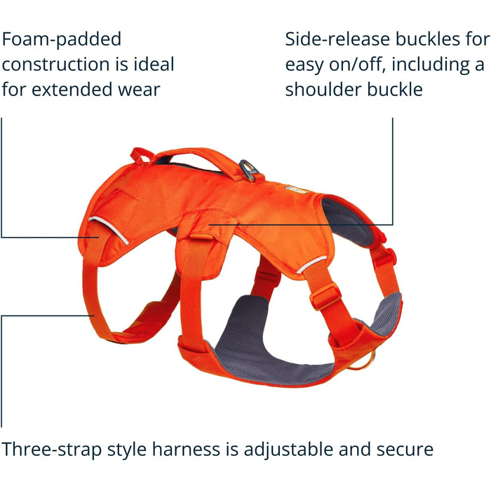 Шлейка для собак Ruffwear Web Master, помаранчевий, середній, з ручкою, надійна, для прогулянок та походів