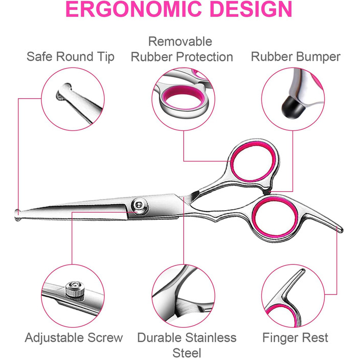 Професійний набір для грумінгу собак 6-в-1: ножиці з безпечними закругленими кінцями, титанове покриття