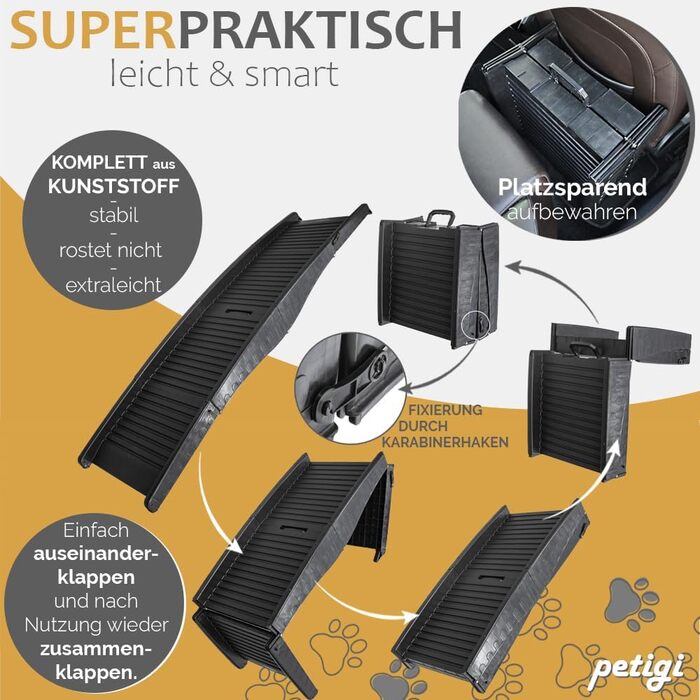 Рампа для собак у автомобіль, алюміній, Petigi, для SUV, антиковзка, вантажопідйомність 70/90/150 кг, моделі 01 та 06