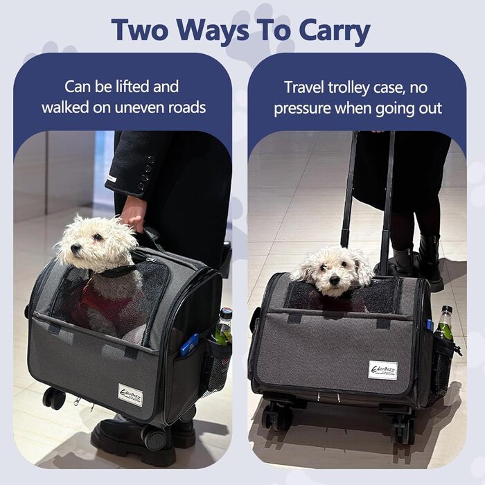 Чемодан для собак та котів Galatée з колесами, переноска для тварин, схвалена авіакомпаніями, дитяча коляска для домашніх улюбленців (чорний)