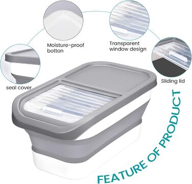 Контейнер для корму для собак, 8 кг, складаний, з кришкою та мірним ковпачком, герметичний, для зберігання