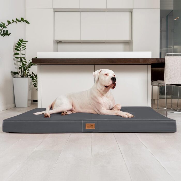 Ортопедичний лежак для собак Tierlando® Oscar Easy CLEAN з екошкіри та віскоеластичної піни, 100x80 см, колір: графіт