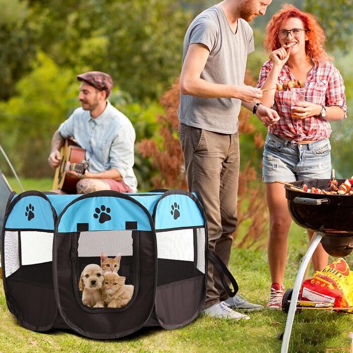 Клітка-забіг для цуценят та тварин, 74x74x43 см. Клітка-вольєр для собак, котів, кроликів та дрібних тварин для використання в приміщенні та на вулиці (Рожева) (Синій восьмигранний)