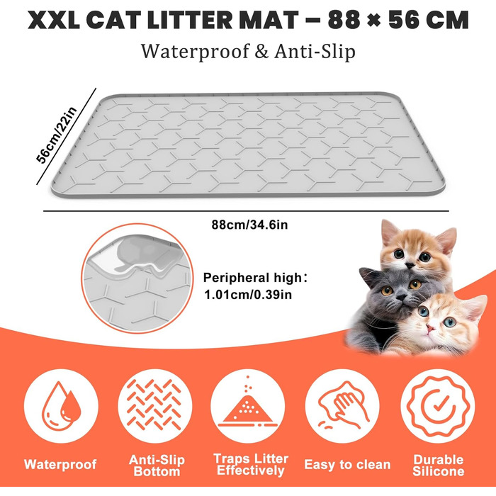 Килимок для котячого туалету Silikon Katzenklo Matte XXL 88x56 см сірий - водовідштовхувальний, антиковзкий, легко чиститься, для багатоквартирних будинків