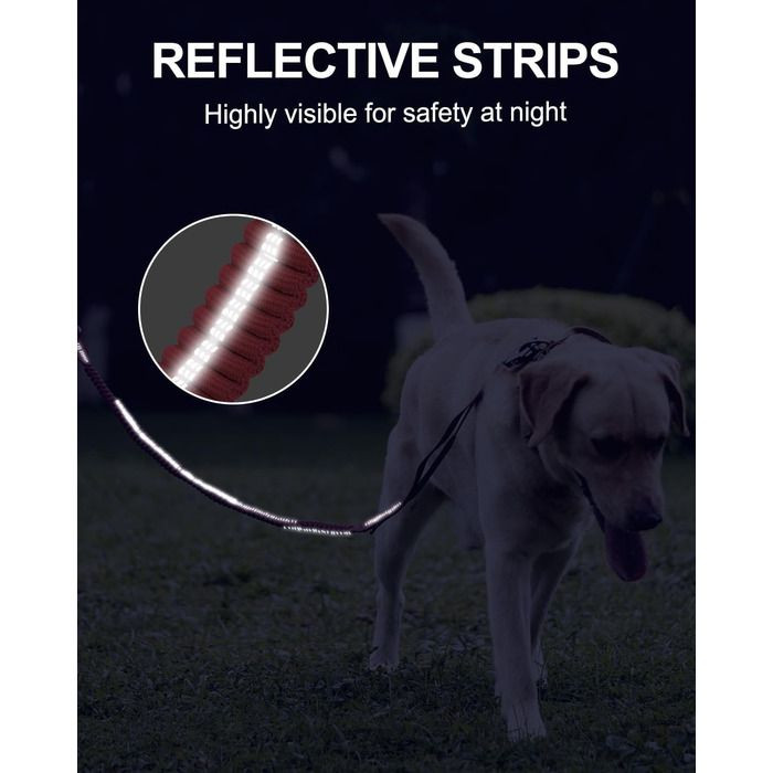 Тактична повідок для собак Joytale, еластична (bungee) повідок з 2 м'якими ручками, кріплення для автомобіля, повідок без ривка для середніх, великих та дуже великих собак (1.2м-1.8м, світорожевий)