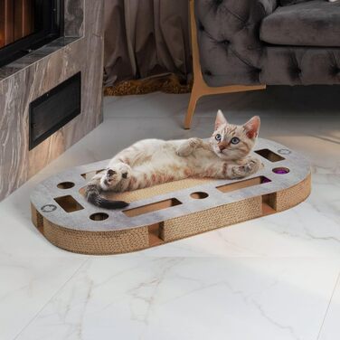 PlayPlate Katzenspielplatz - ігровий майданчик для котів CanadianCat, 65x35x5.8 см, з інтегрованою картонною поверхнею для дряпання, в бетоні, ігровий коврик