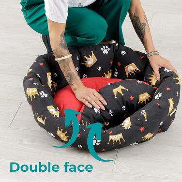 Baroni: М'яке кругле ліжко для собак та котів, 45x55 см, червоно-чорне з коронами, для дому, миття