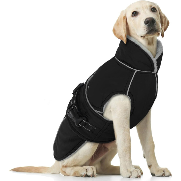 Водонепроникна куртка для собак на зиму, тепла жилетка для великих собак, флісова куртка з світловідбиваючими елементами, чорний колір, розмір XL