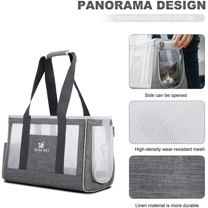 Переноска для собак та котів PETCUTE Hautier з вийманою підстилкою, безпечний поводок, дихаюча переноска для маленьких собак, схвалена авіакомпаніями (M, сірий)