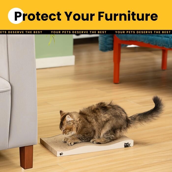 Котячий когтетоп з коробкою та 4 змінними шарами когтеточки - великі меблі для котів з міцного гофрокартону, двосторонні когтеточки з наклейками DIY - лежанка для котів у квартирі, захист меблів, великий розмір