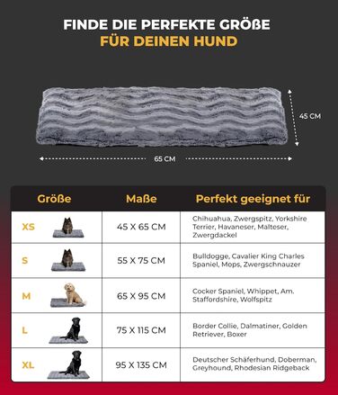 Килимок для собак HS-Hundebett® з антиковзаючою основою, XS (45x65 см) – М'який, з наповнювачем, зручний для миття – Тепла ковдра для собак, Антрацит, Made in DE 45x65 см