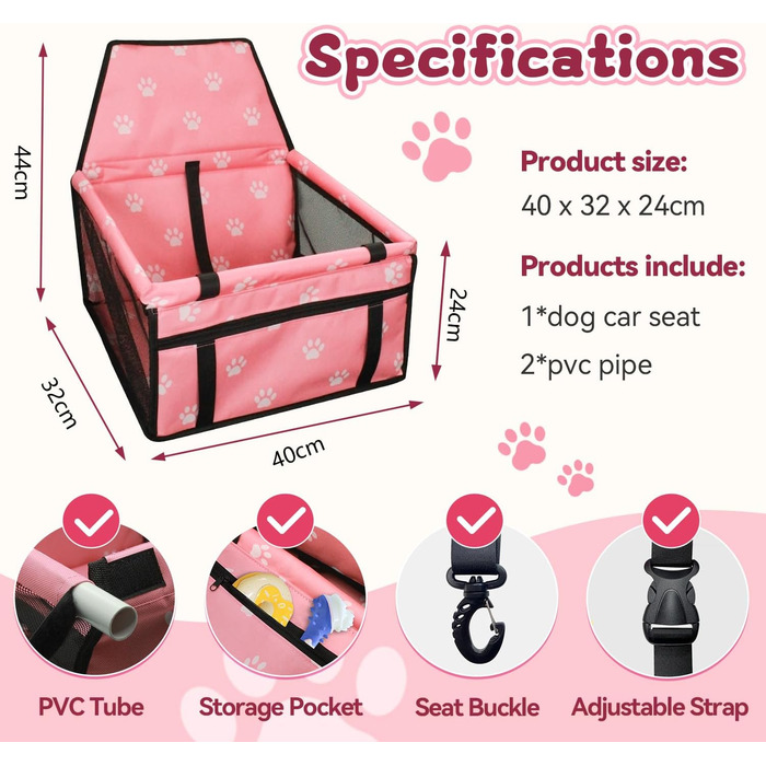 Автомобільний лежак для собак та котів, Oxford, 40x32x24 см, рожевий