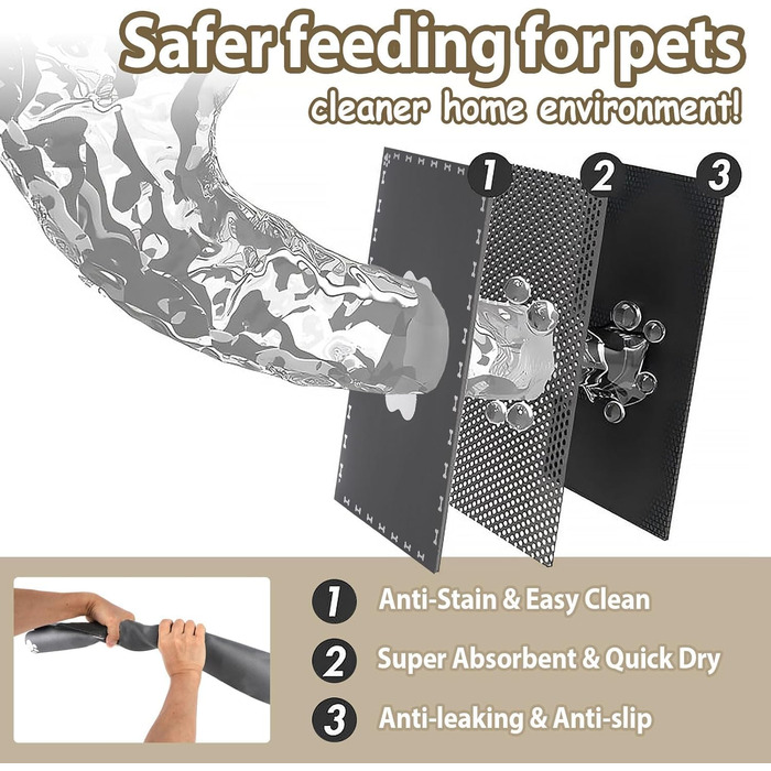 Килимок для годівлі собак та котів, 60 x 40 см, вбираючий, неслизький, великий, легко миється, швидко сохне (темно-сірий)