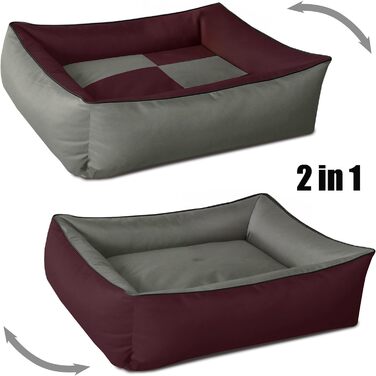 Ліжко для собак BedDog MAX Quattro 2в1 XL з бортиками, велике, зносостійкий кордур, пране, диван для собак, для дому та вулиці, бордо-сірий