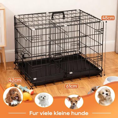 Клітка для собак BestOffice, складана, з 2 дверцятами, висувний піддон, ручка, переноска для собак, 61x42x48 см, S, чорна