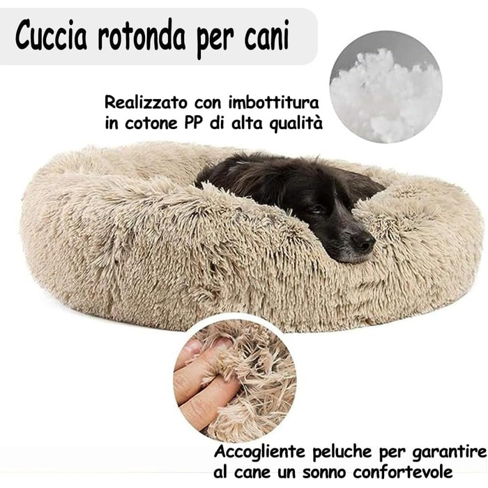 М'яке ліжко для собак та котів у вигляді подушки-пончика, 70 см, білий колір. Зручне, антиковзне, з довгого плюшу, для маленьких собак та котів. Ідеальне подарунок.