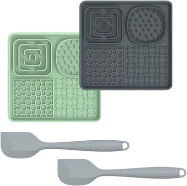 Лежанка-заспокійлива для собак Bibykivn Schleckmatte, з присосками, для купання, догляду та дресирування. Антистресова кормушка для собак та котів, зелено-сіра, квадратна (2 шт.)