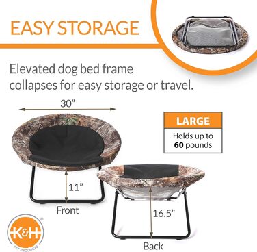 К&H Pet Products Підвищене затишне ліжко для тварин, Realtree Edge, велике, 76 см, 76 x 76 x 43 см