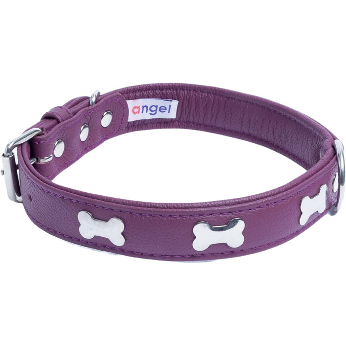Шкіряний нашийник Angel Pet Supplies для собак, фіолетовий, подвійний, м'який, з кісточками, 55,9×2,5 см, розмір шиї 41,9–50,8 см