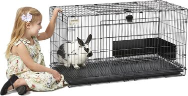Клітка для кроликів MidWest Wabbitat, металева, 94×48×53 см, з пластиковим піддоном і сітчастою підлогою 1,3 см, чорна, складна