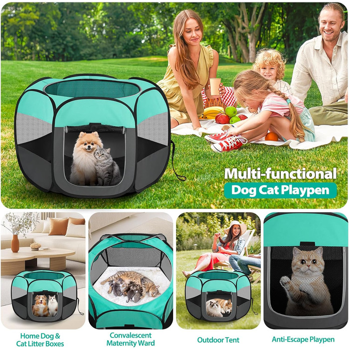 Клітка-біговий вольєр для цуценят та тварин, складана, 110x110x60 см, зелена