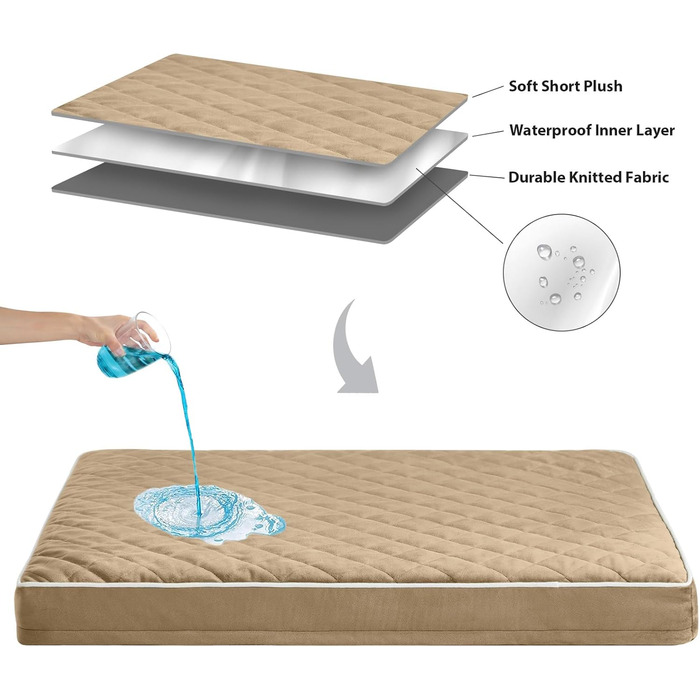 Ортопедичне собаче ліжко WNPETHOME XL, водонепроникне, велике, знімний та пральний чохол, антиковзаюча підкладка, Eierkisten-піна, 104x69x10 см (Колір: Коричневий)