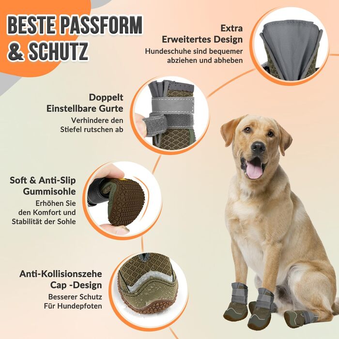 Взуття для собак, захист лап, 2 шт. Дихаючі човники для собак з неслизькою підошвою та світловідбиваючим кріпленням для малих, середніх та великих собак, для спорту на відкритому повітрі (Чорний, розмір 8)